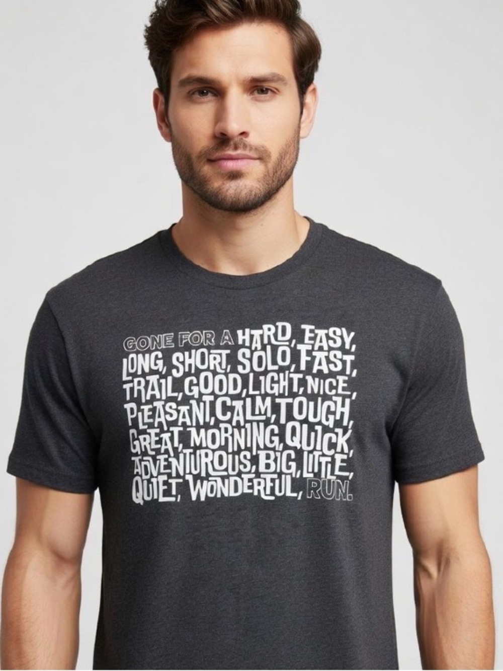 Men's Graphic T-Shirt in Dark Gray with White Text Running Shirt